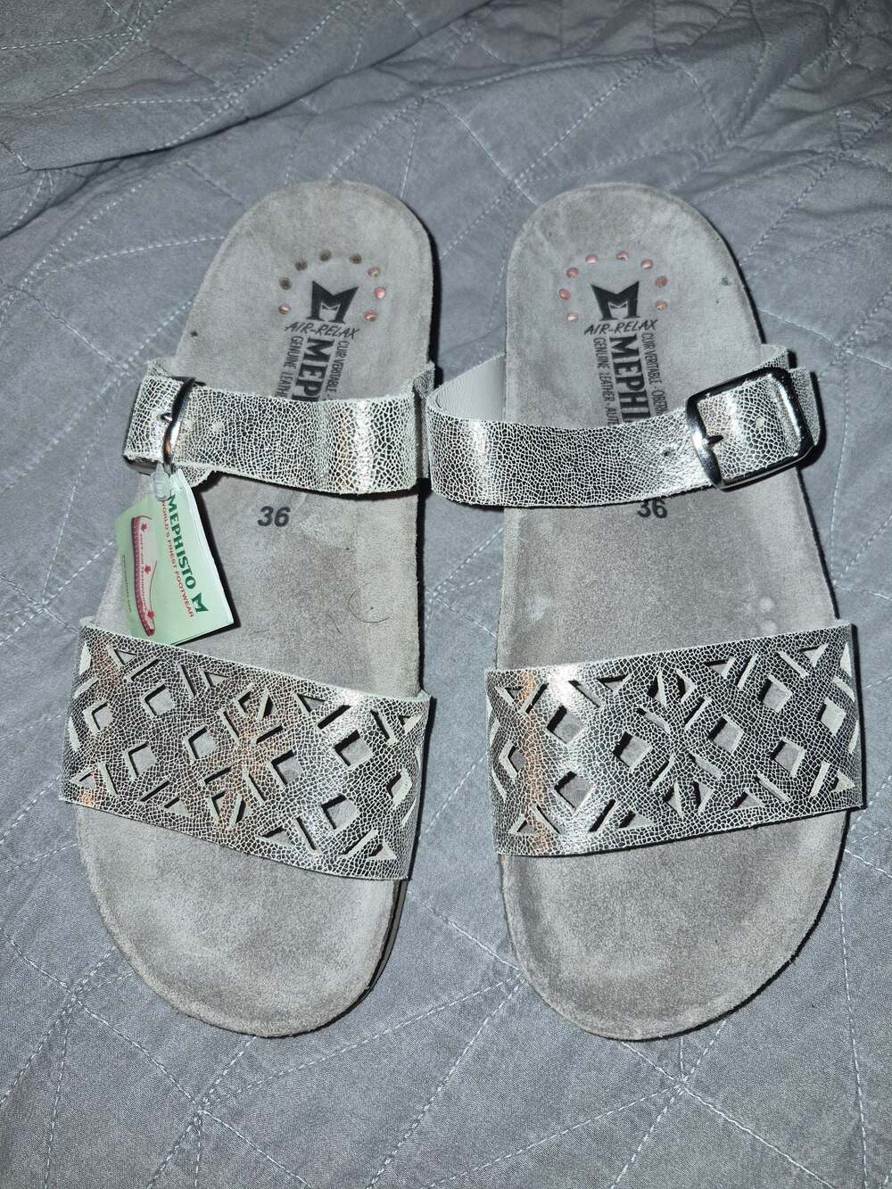 Mephisto Hirena Slide Sandal Silver Leather Size 36